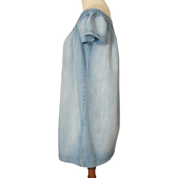 Cloth & Stone Chambray Dress Shift Mini Off Shoulder Light Wash XS Tencel Tunic - Picture 6 of 16